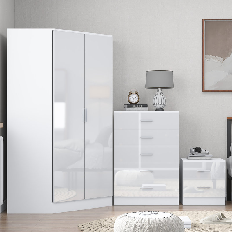 Eva Piece Bedroom Set, White Gloss / Matt White