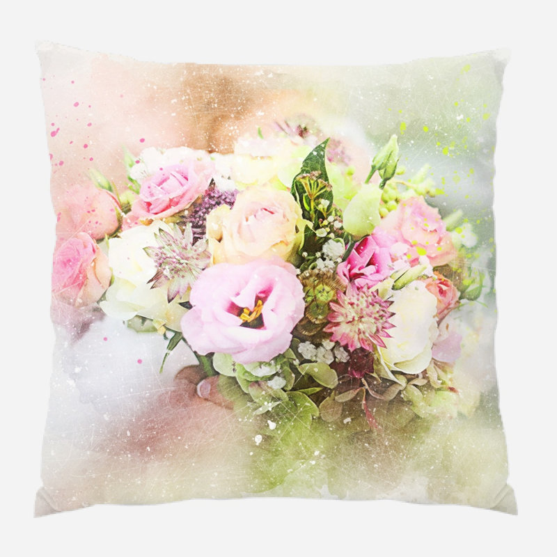 Coussin décoratif fleurs Rickie, Microsuède, Intérieur