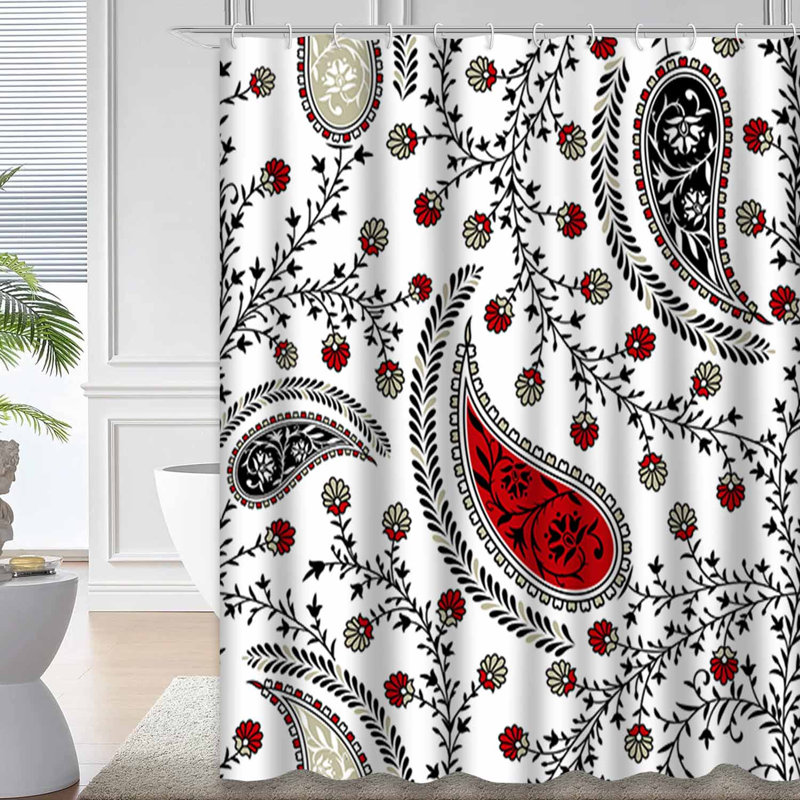 Rideau de douche rouge avec 12 crochets, L 72 po x l 72 po
