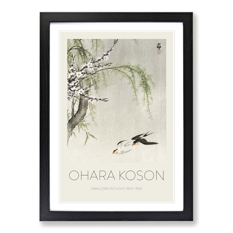 Two Swallows in Flight by Ohara Koson - Picture Frame Art Prints, Black, 65cm H x 48cm W x 2cm D