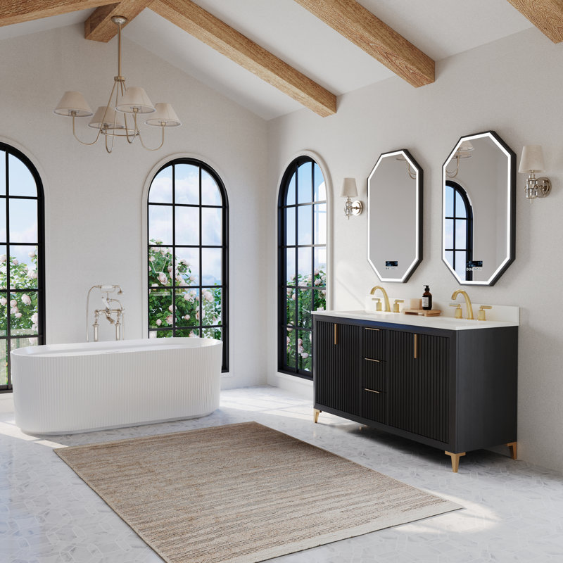 Turlington 60" Freestanding Standard Double Bathroom Vanity with Top, Black Oak