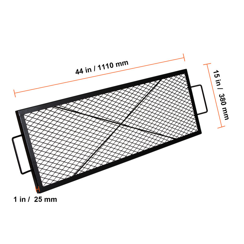 Foyer de cuisson rectangulaire en forme de foyer, acier robuste de 44 pouces, batterie de cuisine de camping portable, grande surface pour plusieurs aliments, barbecue résistant aux températures élevées, grille barbecue en acier, poignée facile à transporter,