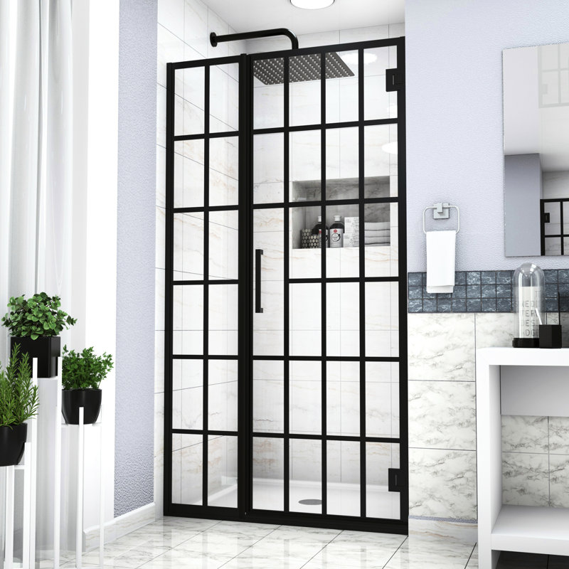 Porte de douche l 40 po x H 72 po noir mat avec verre, option élégante pour salle de bain pivotante