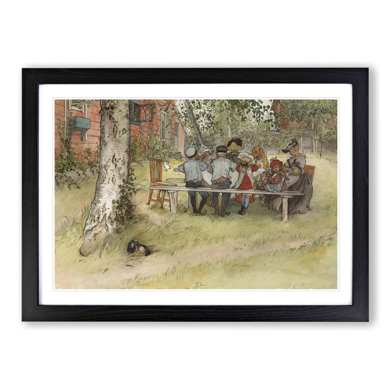 Breakfast Under the Big Birch Tree by Carl Larsson - Picture Frame Painting, 27cm H x 36cm W x 2cm D, Black