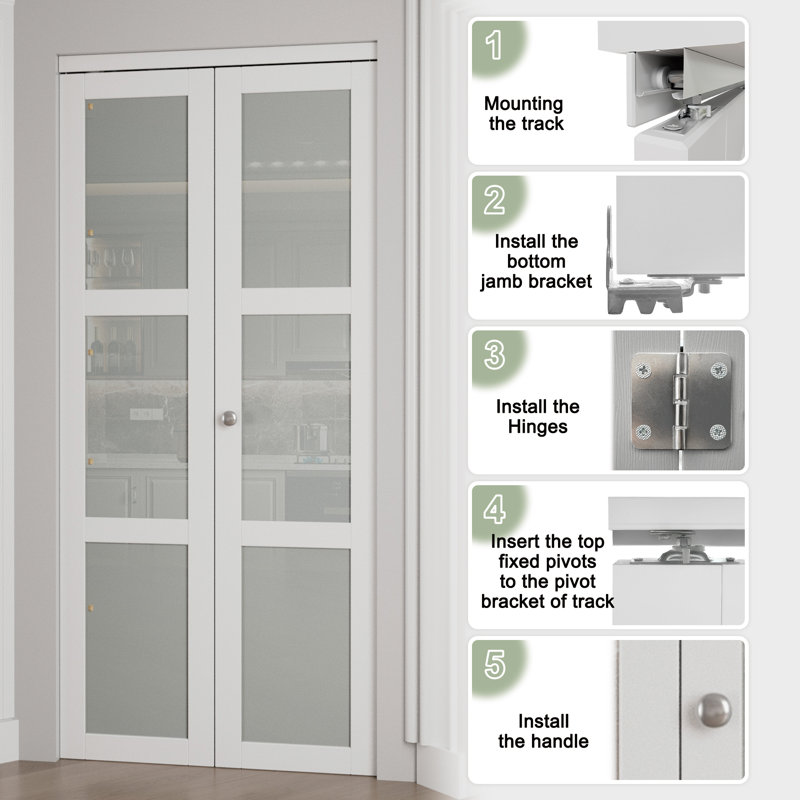 White 24'' x 80'' MDF Bi-Fold Door with Frosted Glass