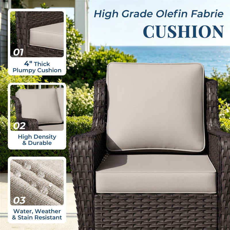 5-Piece Patio PE Wicker Outdoor Set with Side Table,Swivel Chairs,Ottomans & Beige Cushions, Beige