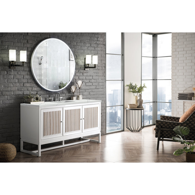 Athens 60'' Single Bathroom Vanity with Top, Glossy White, Ethereal Noctis, 8" Widespread