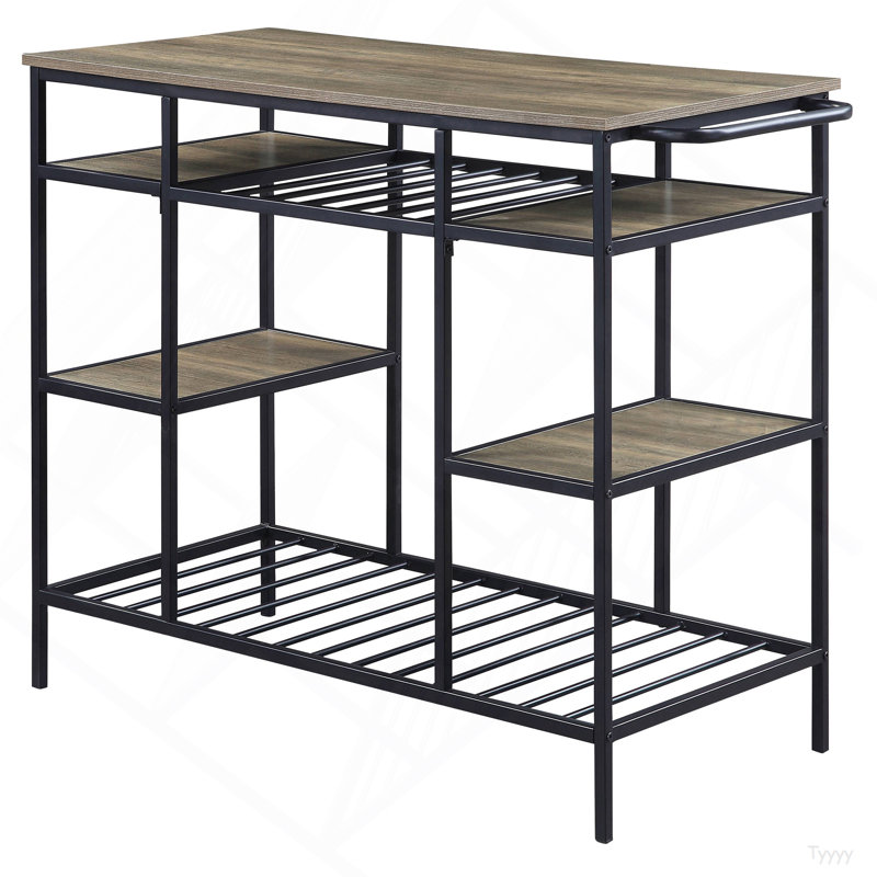 Rustic Oak And Black Kitchen Island With Open Shelving