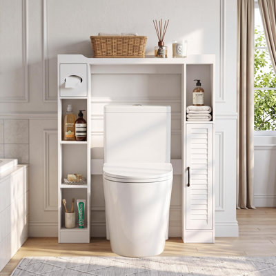 Low Over Toilet Storage Unit, 7 Storage Compartments, White