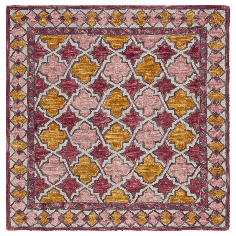 Butlin Hand Tufted Wool/Cotton Southwestern Rug in Yellow/Pink, Square 5'