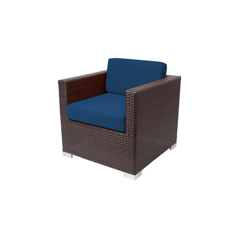 Chaise de patio en osier avec coussins Aruba, Bleu