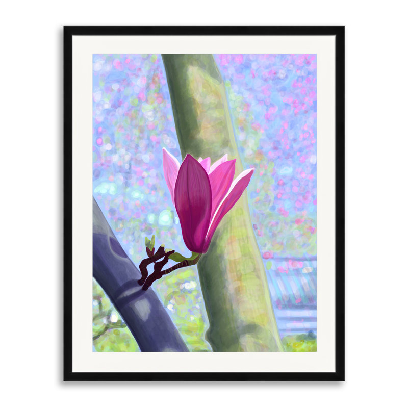 Magnolia Blossom par Evan Sklar - Peinture, H 31,25 po x l 25,25 po, Papier avec cadre noir