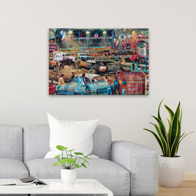 Fairground Stock Car Races  Vintage Oldfashioned Stock Car Racing Grandstand Fairgrounds Art