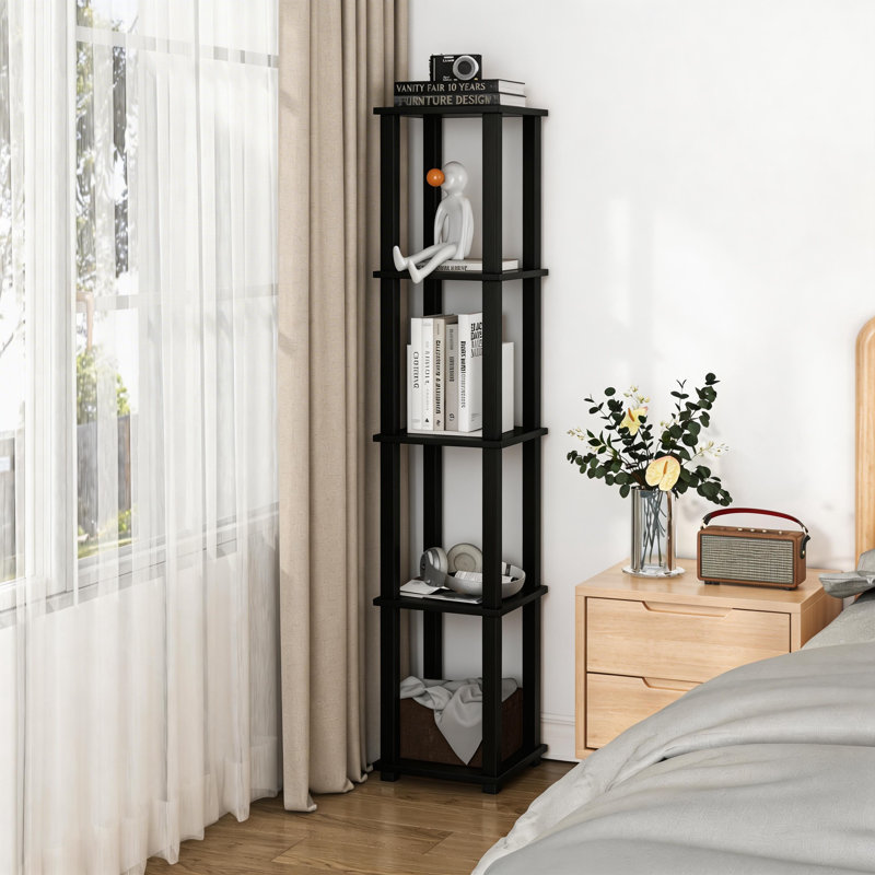 Étagère d'angle à 5 niveaux de 57,7 po, tablettes ouvertes pour la présentation et le rangement, Noir
