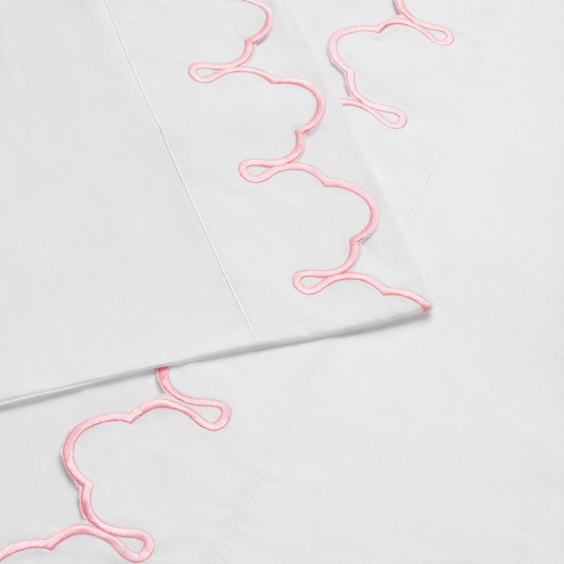 Scalloped 100% Cotton Standard Sheet Set, King Sheet Set, Pink