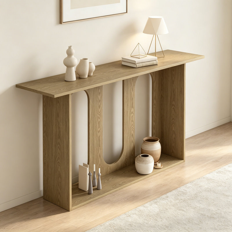 Console incurvée en placage de frêne avec tablette de rangement ouverte pour le vestibule, Naturel