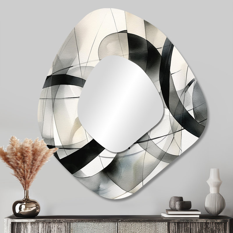 Abstract Neutral XV - Geometric Asymmetrical Large Mirror, Modern Unique Shape Unique Wall Mirror Decor, Printed Metal Art