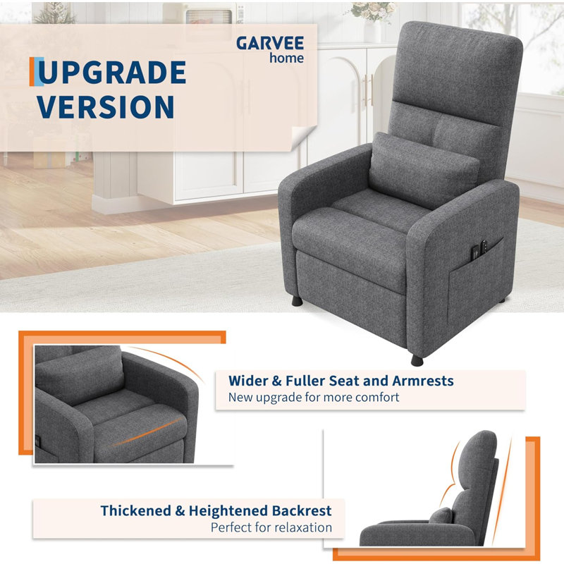 Power Recliner Chair with Massage and Heat, Adjustable Electric Recliner Ergonomic Overstuffed Tall Back, Padded Seat, 2 Side Pockets and USB Port, Home Theater Seating for Living Room