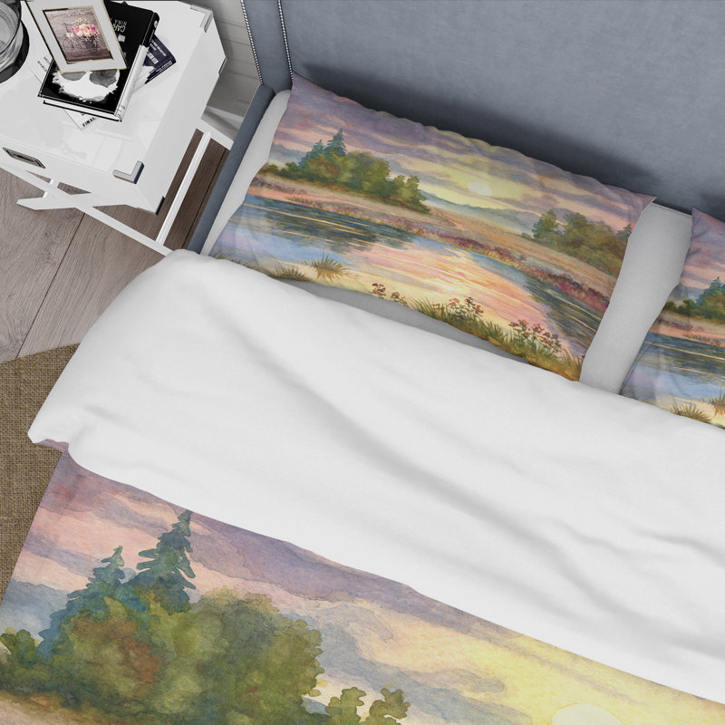 Coucher de soleil sur le lac I - Ensemble de housse de couette traditionnel - Microfibre de polyester