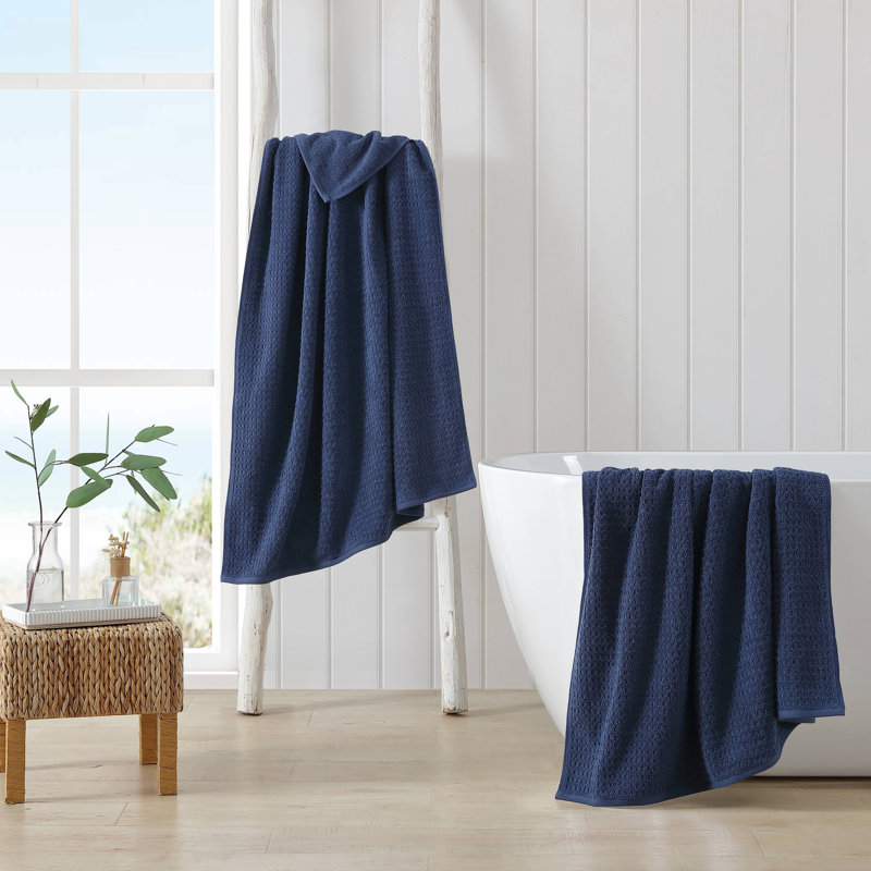 Dark Blue Cotton Textured Hand Washcloth Set of Six