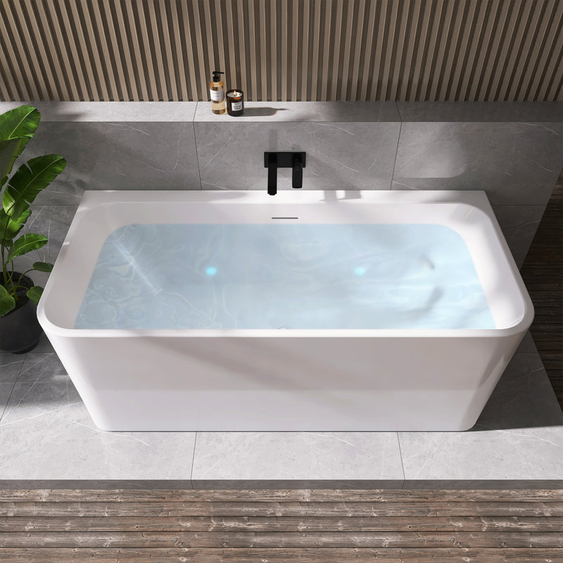 Lilac 67" x 32" Freestanding Acrylic Air Soaking Bathtub in Glossy White with Drain and Overflow