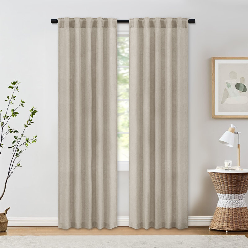 Toyoko Linen Blended Semi-Sheer Back Tab Curtain Pair, 52" W x 90" L, Linen