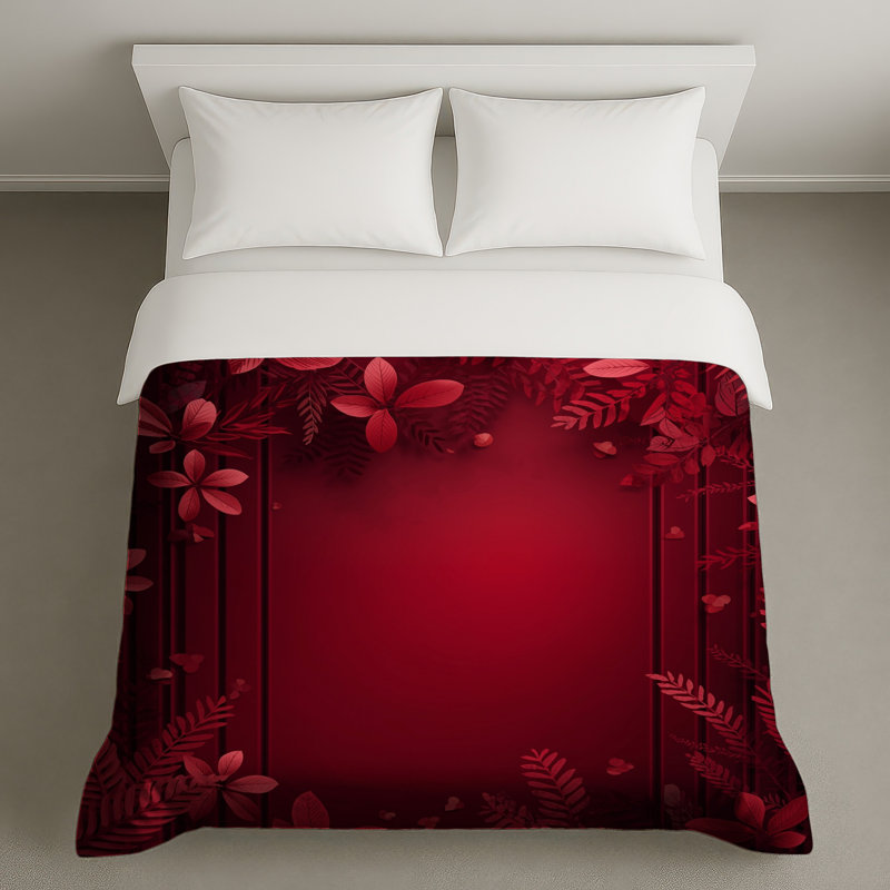 Housses de couette à feuilles florales rouges, Lit simple
