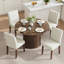 Ensemble de table et de chaises de salle à manger extensibles modernes pour 4 à 8 personnes avec rangement dissimulé, table convertible ronde en ovale et chaises de salle à manger en tissu rembourrées.-133948230-133948231