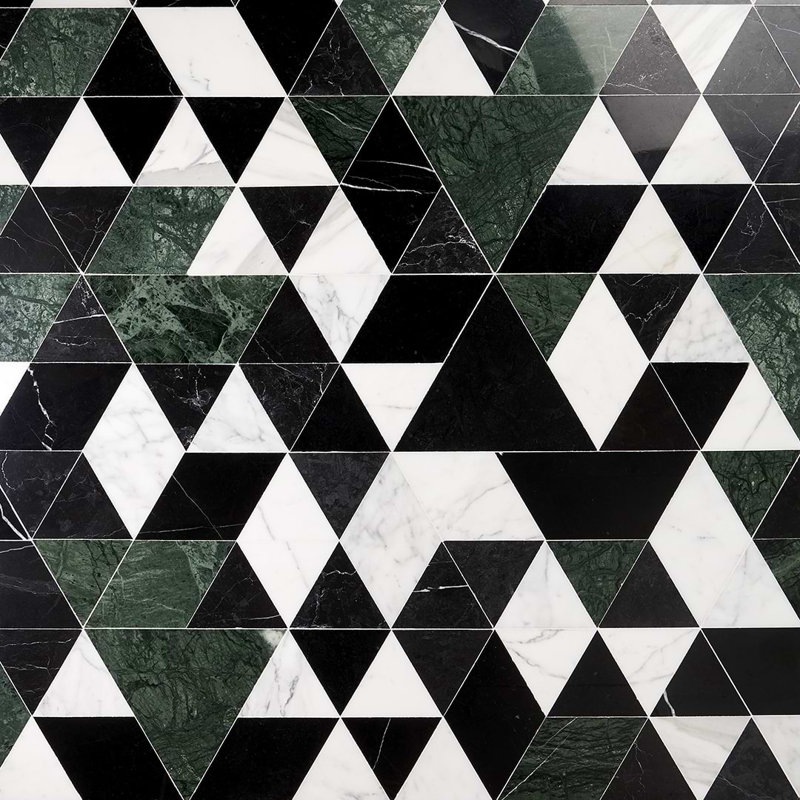 Prism 8x14 Triangle Polished Marble Mosaic Tile, Verdone Green