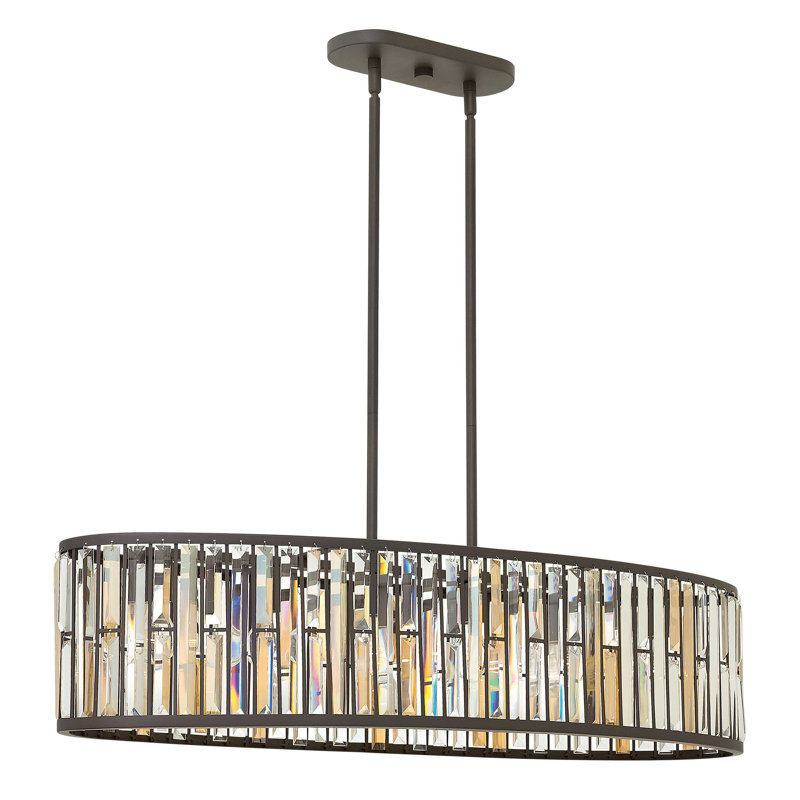 Gemma 6 - Light Unique / Statement Geometric Chandelier with Crystal Accents, Vintage Bronze