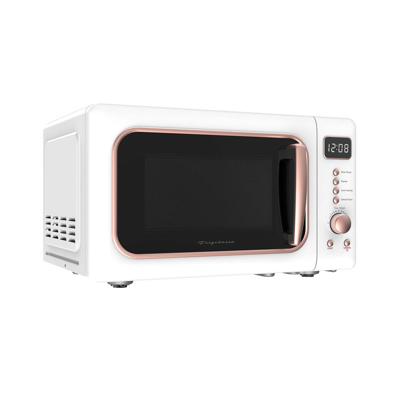 Frigidaire, 0,7 pi³ Pi. Four à micro-ondes de comptoir, rétro, noir et or, Blanc/Or rose