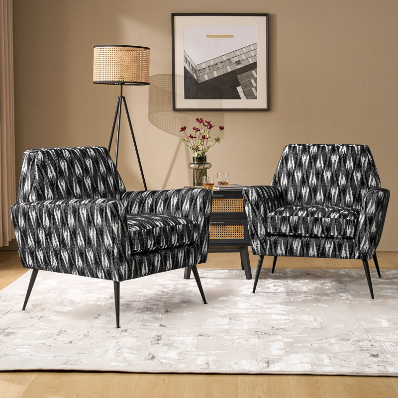 Thaddeus Sergei 32'' Wide Upholstered Accent Chair with Metal Legs (Set of 2), Trtangles Polyester