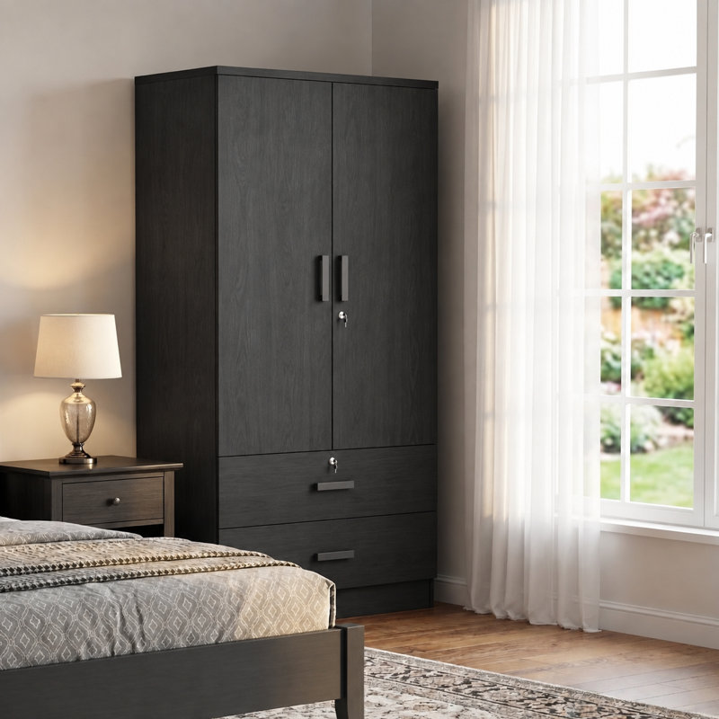 Armoire 2 portes avec 2 tiroirs Scottie, Noir