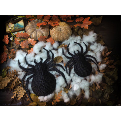 Set Of 2 Handwoven Black Rattan Spider Wall Decor – Halloween Or Gothic Accent