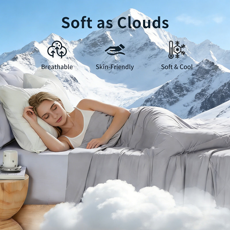 Super Cooling Blanket Summer Comforter Lightweight Breathable 320 GSM Cold Blanket for Hot Sleepers., Light Gray, 230 x 230cm