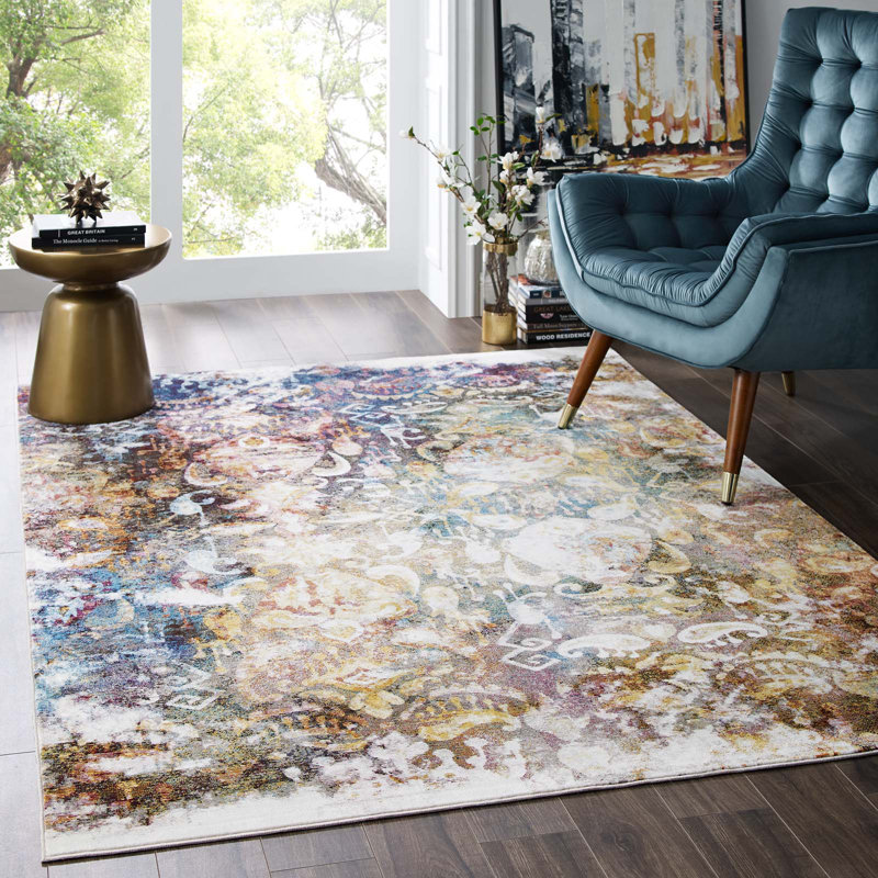 Modway Porch & Den Raye Distressed Floral Trellis Area Rug, Rectangle 5' x 8'