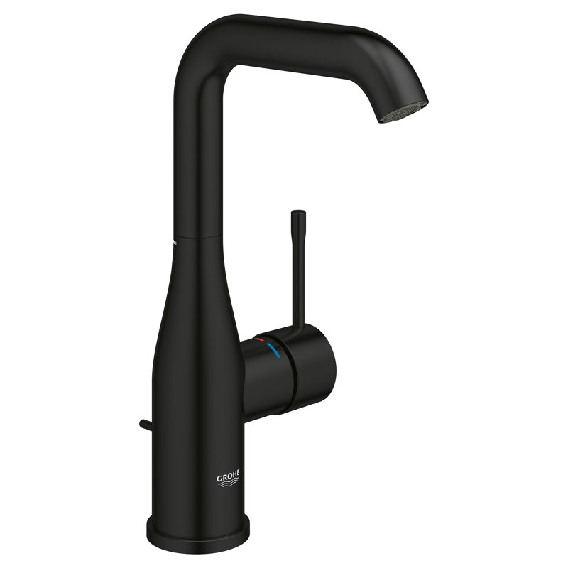 Robinet pour salle de bain monotrou avec poignée simple GROHE Essence, Noir mat