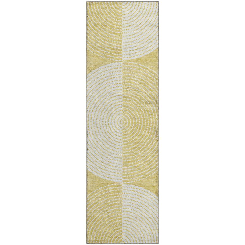 Premium Machine Washable Mayfield AMF2275 Geometric Rug, Gold, 2'3" x 7'6" Runner