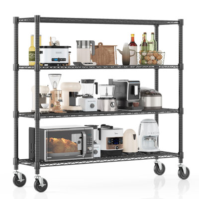 Heavy Duty Metal Wire Shelving With Wheels, Garage Storage Rack, Rolling Industrial Storage, Adjustable Commercial Shelves For Kitchen, Warehouse