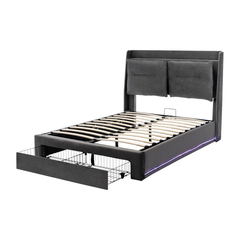 Cheveyo Upholstered Ottoman Bed With 2-in-1 Storage Drawers, Dark Grey, King