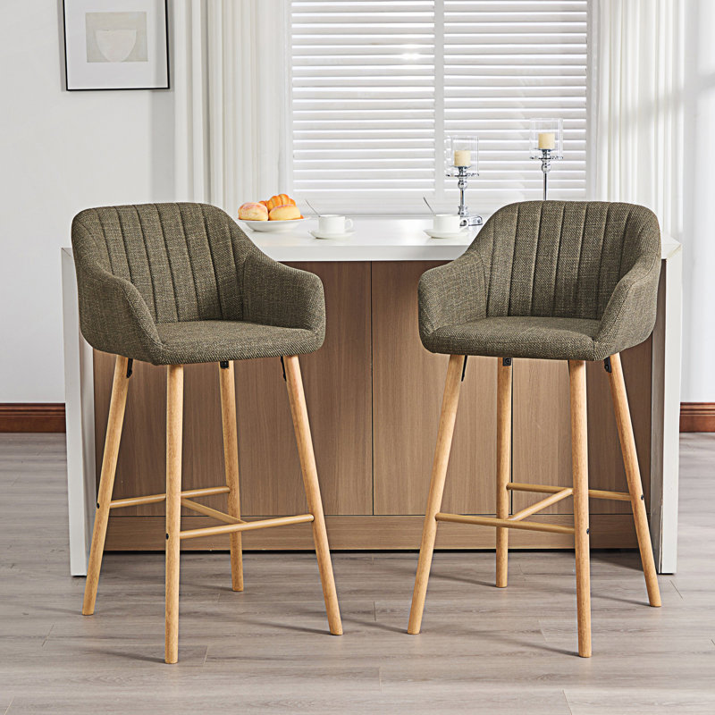 Set Of 2 Modern Bar Stools, Kitchen Island Tall Chairs With Back, Green