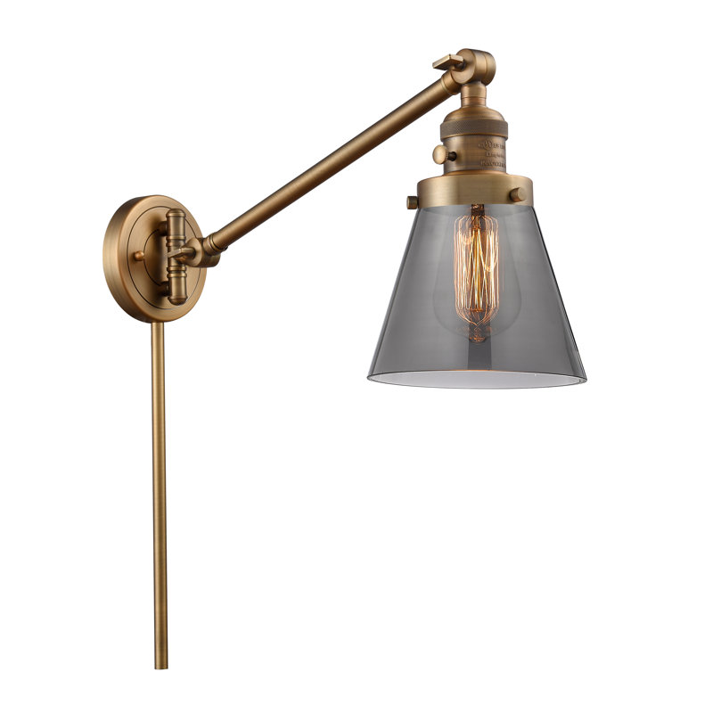 Pelkey Swing Arm Sconce, Smoked, 3.5 Watt Vintage LED Bulb, Brushed Brass