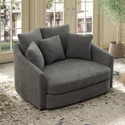 56.3" W Modern Chenille Accent Chair With 5 Pillows