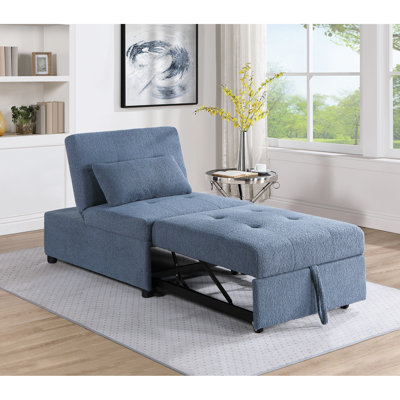 Blue Gray Convertible Chair With Pillow And Cover Modern Sleeper In Fabric