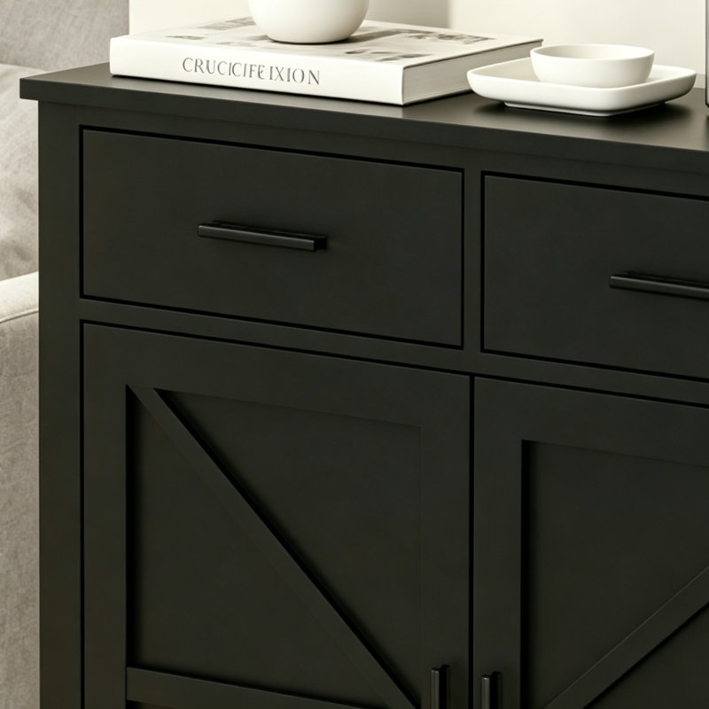 Modern Farmhouse Buffet With 2 Drawers And 2 Doors, Black