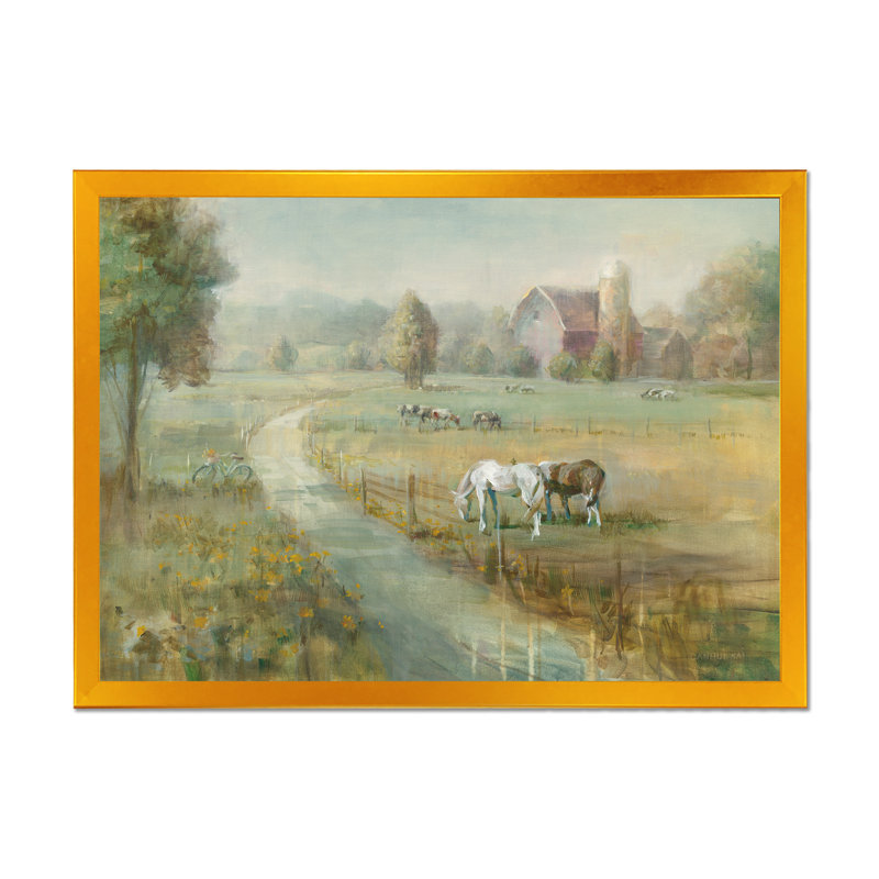 « tranquil country field »-image image sur toile, H 36 po x l 46 po x P 1,5 po, Cadre doré