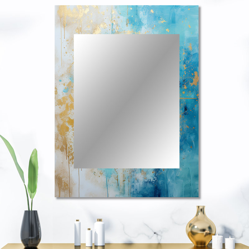 Divine Mandala Delicate Gold Gentle Turquoise I - Boho Mandala Decorative Mirror, Traditional Wall Mirror, Printed Metal Art