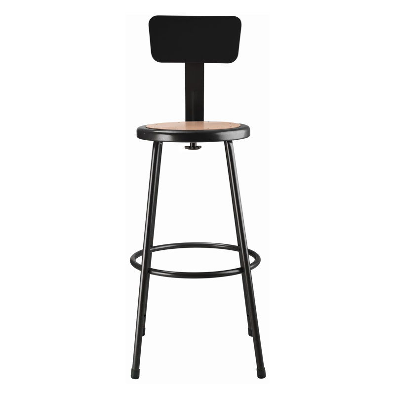 Black Adjustable Metal Industrial Stool with Backrest