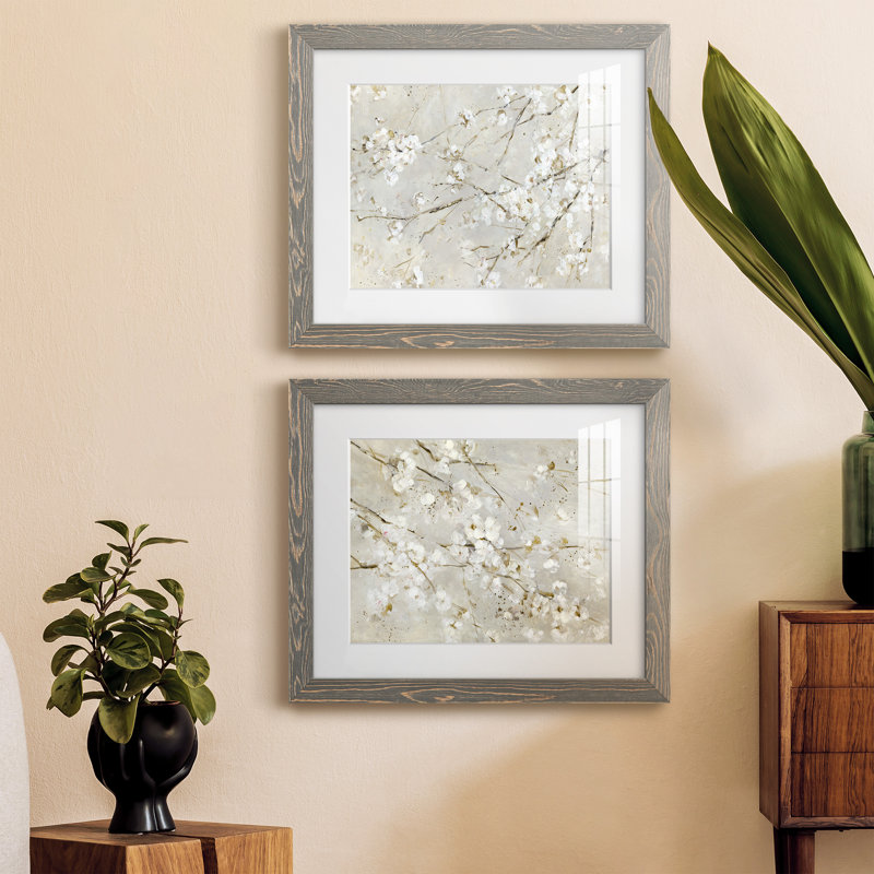Blossom Confetti - ensemble de 2 peintures encadrées, H 24 po x l 36 po x P 1,5 po, Cadre en papier gris