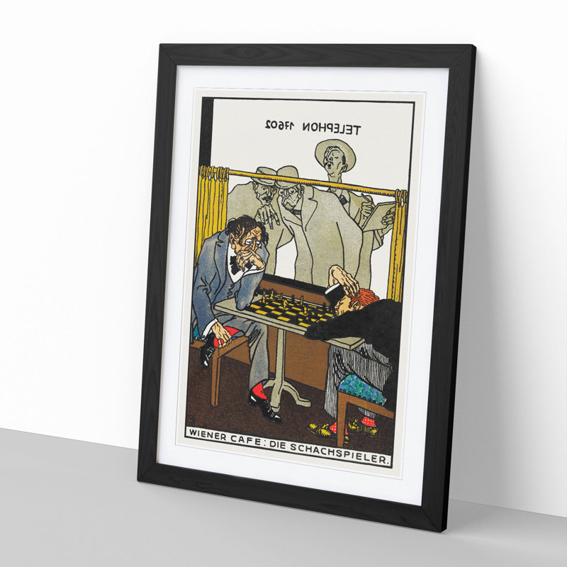 The Chess Players by Moriz Jung - Picture Frame Painting, 65cm H x 48cm W x 2cm D, Black Framed